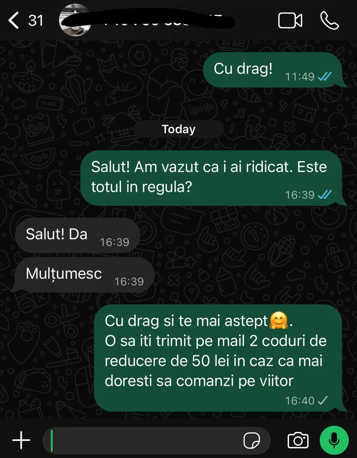 Recenzie de la un client pe Instagram