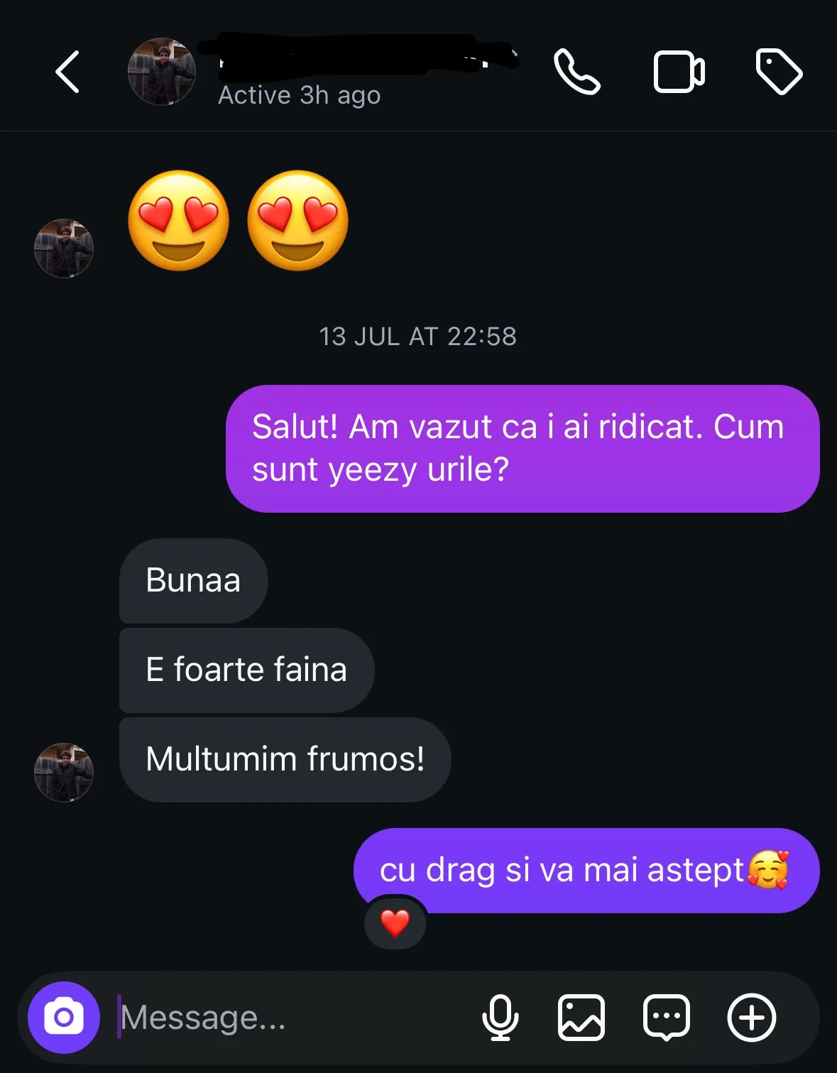 Recenzie reală de la un client Sneaker Dollar — captură din conversație
