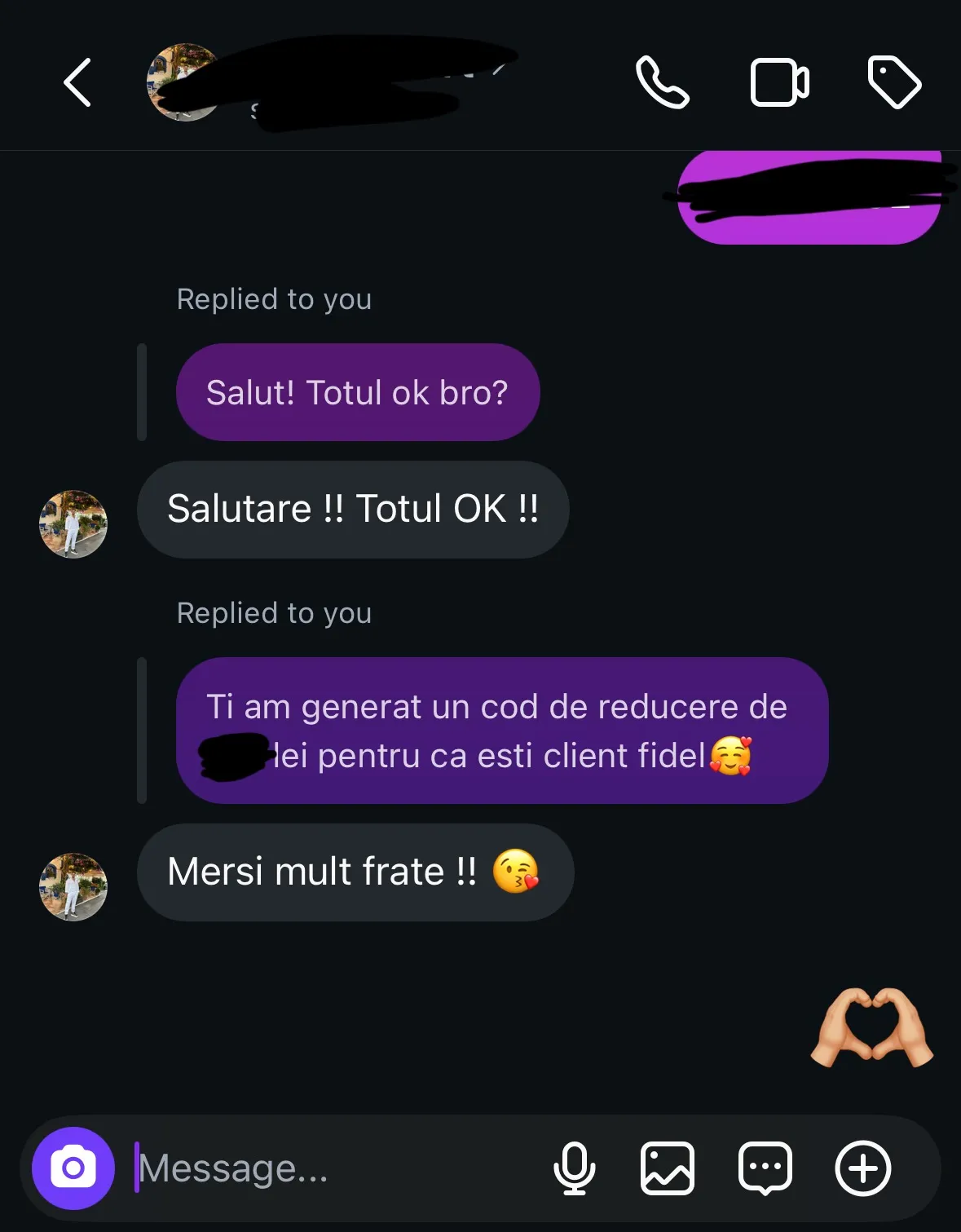 Recenzie de la un client pe Instagram