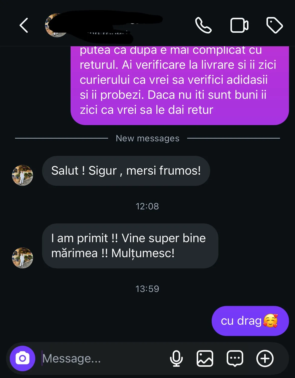 Recenzie de la un client pe Instagram