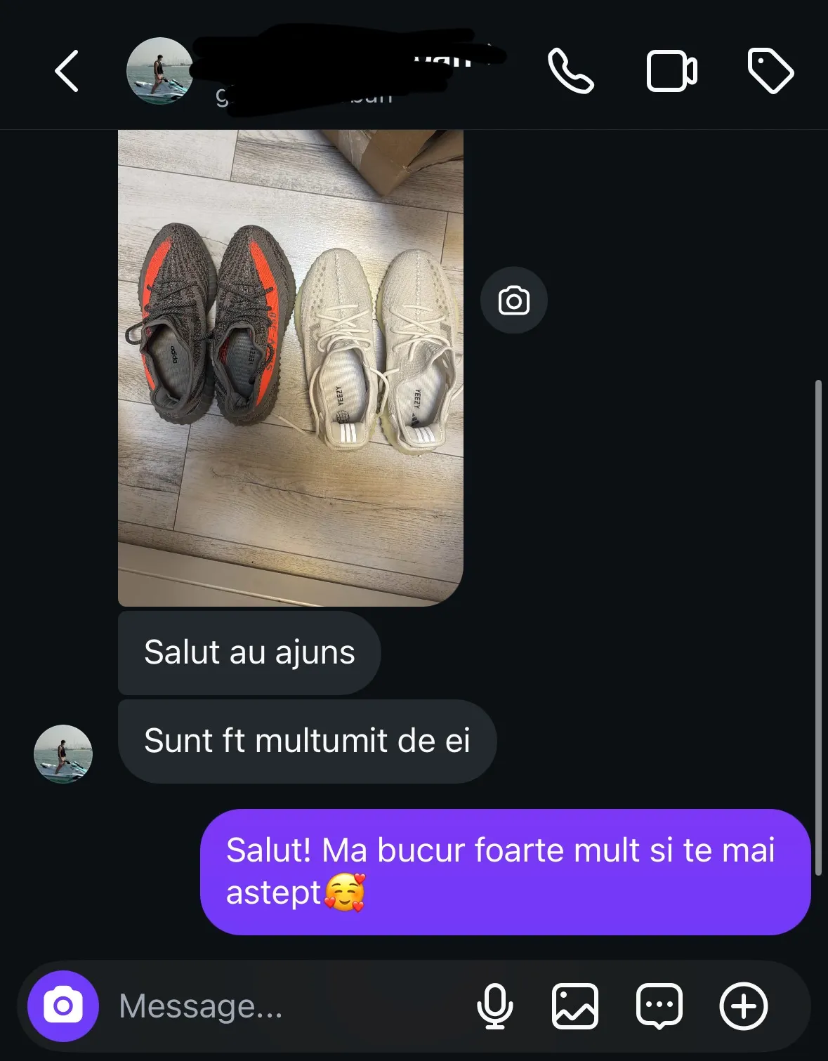 Recenzie reală de la un client Sneaker Dollar — captură din conversație