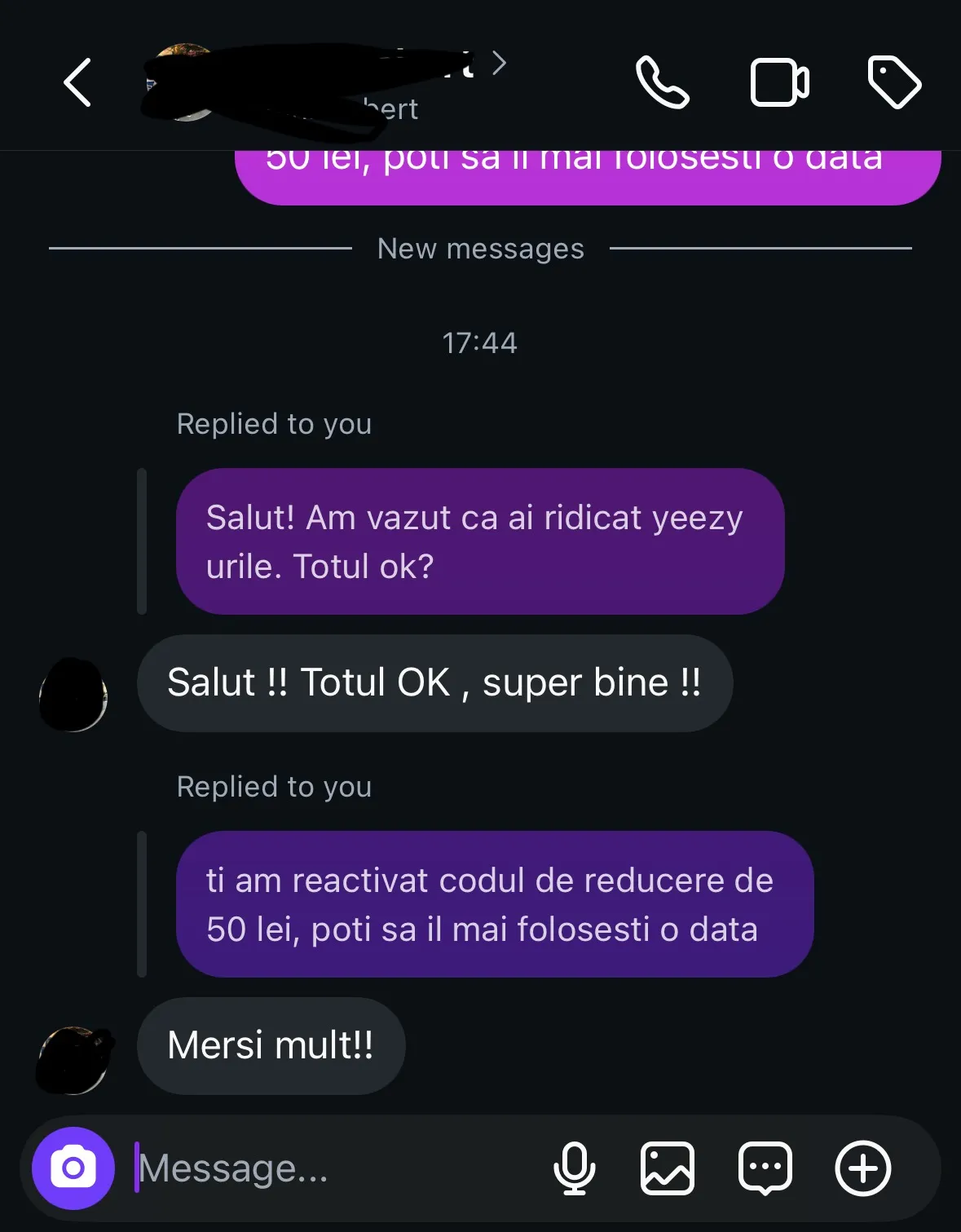 Recenzie de la un client pe Instagram