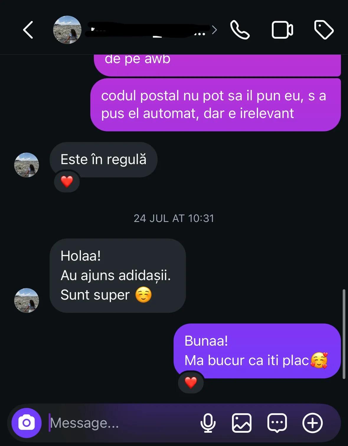 Recenzie reală de la un client Sneaker Dollar — captură din conversație